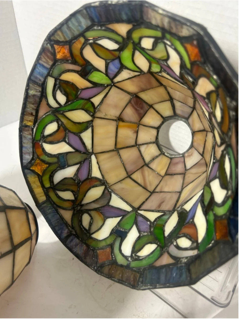 Vintage Tiffany Style Marble Slag Stained Glass Lamp Shades Set 3 Floral Retro